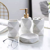 Набор аксессуаров керамический в ванную комнату Bathlux из 4 предметов, принадлежности для ванной Белый