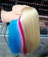 Голова учебная для причесок, плетения, моделирования искусственные термо волосы цветные, манекен парикмахера