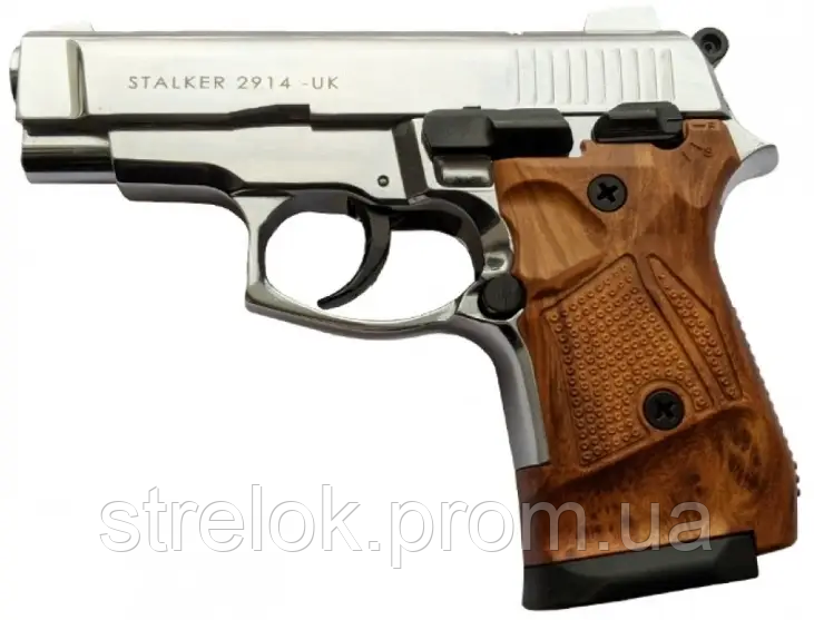 Стартовий пістолет Stalker 2914 UK Shiny Chrome Wooden Grip