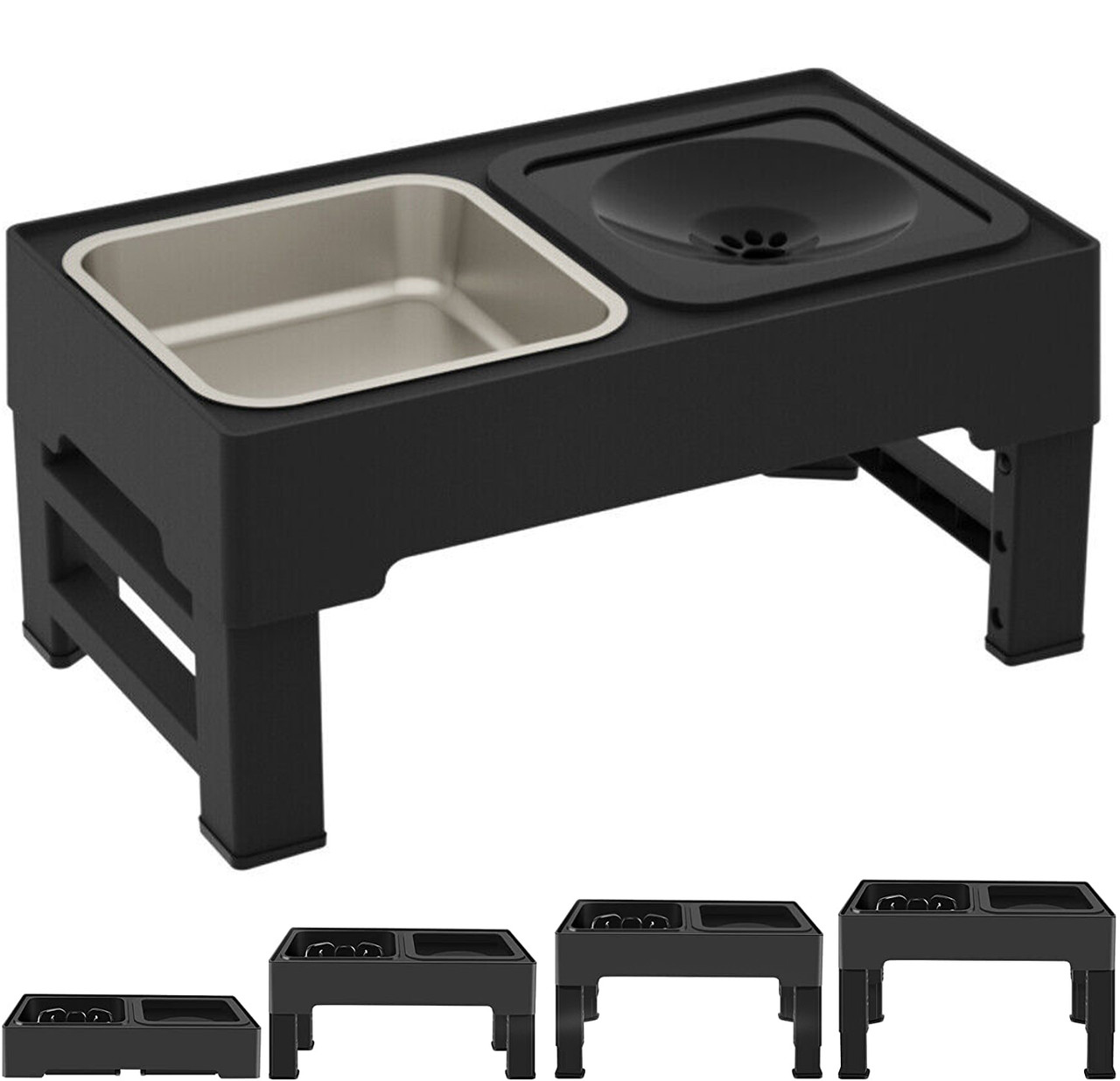 Миска для собак ELS PET 2 х 1,6 л подвійна на підставці з регульованою висотою, нержавійка з плаваючим блюдцем