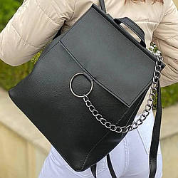 Жіноча сумка-рюкзак "Маріо" 2в1, екокожа, Чорний / Сумка-рюкзак трансформер