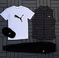 (п) ФЛИС Комплект с жилеткой Puma (футболка белая+кепка+жилетка+штаны)