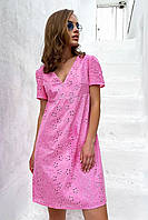 Жіноча рожева вільна сукня з вишитого батиста