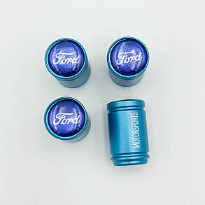 Захисні ковпачки на ніпеля Motosport Ford (Форд) 4 шт Блакитні, фото 2