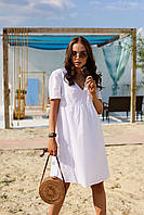 Женское белое свободное платье из вышитого батиста S-M=19,5 см, L-XL=20,5 см, Нет в наличии, XXL-3XL