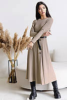 Женское кофейное трикотажное платье в рубчик миди с разрезом S-M=55,5 см, L-XL=57 см, L-XL, осень, весна,