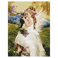 Алмазна вишивка Дівчинка з кошеням, 50х60см, на підрамнику