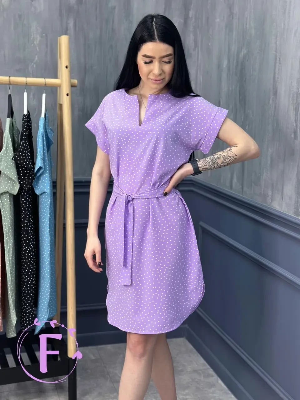 ЛЛегкое платье из софта цвет лиловый в горошек - фото 1 - id-p1823378225