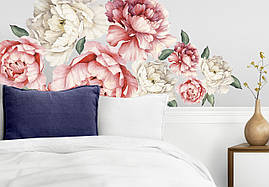 Набір наклейок для декору стін Коралові акварельні півонії від 52 до 18 см вінілові наклейки квіти матова