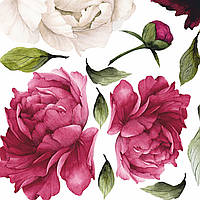 Набір вінілових наклейок Акварельні квіти Півонія фуксія M від 25 до 40 см вінілові наклейки декор матова