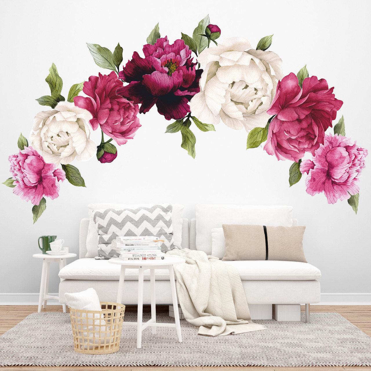 Набір вінілових наклейок Акварельні квіти Півонія фуксія S від 15 до 25 см вінілові наклейки декор матова