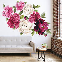 Набір вінілових наклейок Акварельні квіти Півонія фуксія L від 30 до 55 см вінілові наклейки декор матова
