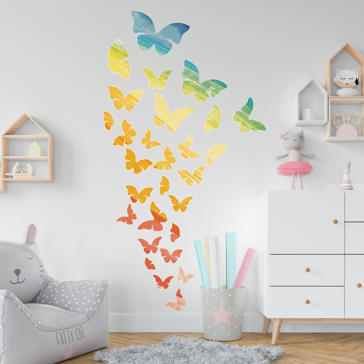 Набір вінілових інтер'єрних наклейок Райдужні метелики самоклеючі метелики матова 1000х827 мм
