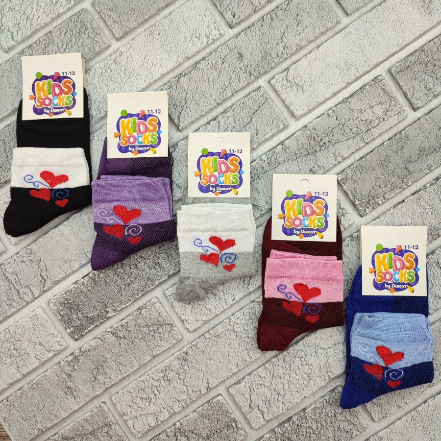 Шкарпетки дитячі середні літо сітка р.11-12 років асорті серця KIDS SOCKS by DUKAT 30035332