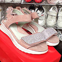 Рожеві босоніжки сандалії для дівчинки на платформі пудра з камінням 34 (21,5)35 (22) 0,5 + 1 см