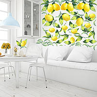 Виниловые наклейки фрукты для декора Желтые лимоны с листьями набор стикеров оригинальные глянцевая