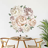 Набір наклейок для декору Карамельні півонії від 52 до 18 см. Вінілові наклейки квіти матова.