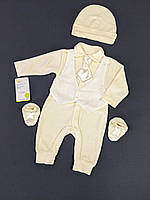 Детский нарядный костюм на выписку для новорождённого мальчика HappyTot Франт 56см молочный 726В