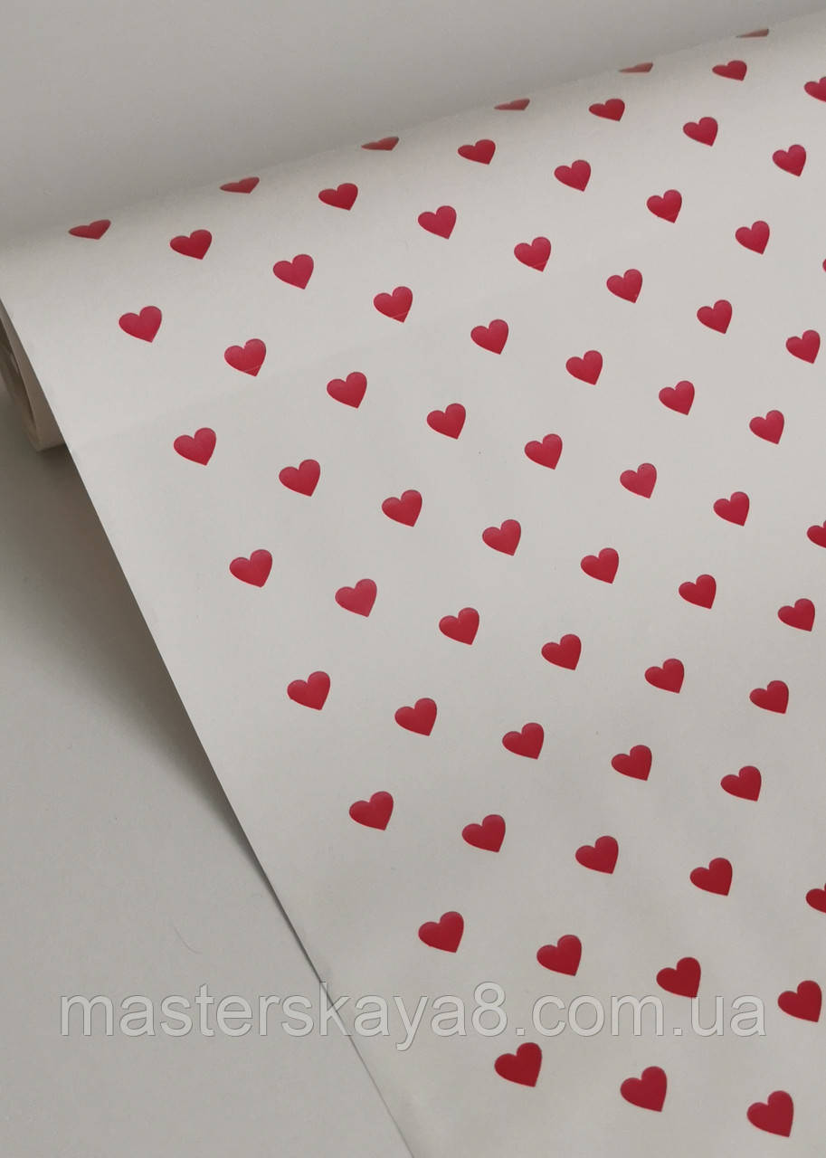 Бумага 10м рулон для упаковки (видео), цвет белый / красные сердечки - фото 4 - id-p665683791