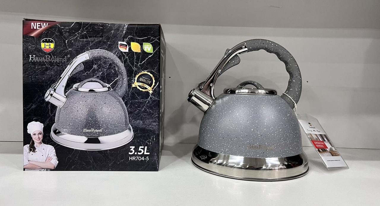 Чайник з нержавіючої сталі з гранітним покриттям 3,5 л зі свистком Haus Roland Сірий