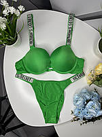 Женский комплект нижнего белья Victoria`s Secret со стразами больших размеров (85Д-90Д) зеленый, 80B