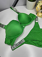 Женский комплект нижнего белья Victoria`s Secret со стразами больших размеров (85Д-90Д) зеленый, 75C