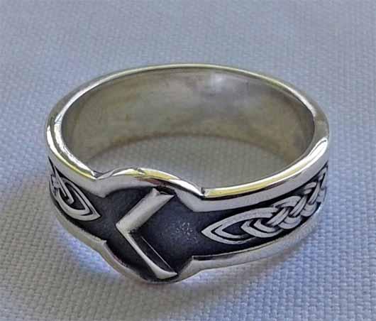 Кільце с Руной Кано, Кеназ (Kenaz) з чорнінням (без чорніння) срібло 925 проба, фото 1