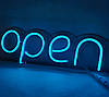 Неонова Led вивіска OPEN блакитна (відкрито) 40х13 см з пульом та блоком живлення, фото 4