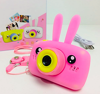 Детский фотоаппарат с ушками зайчик Smart Kids Camera Toy детская фотокамера игрушка Розовый