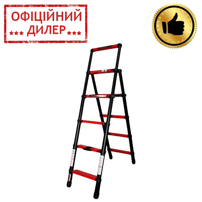 Телескопическая Стремянка GTM KME5056B Алюминиевая, 5 Ступенек 1700 Мм ...