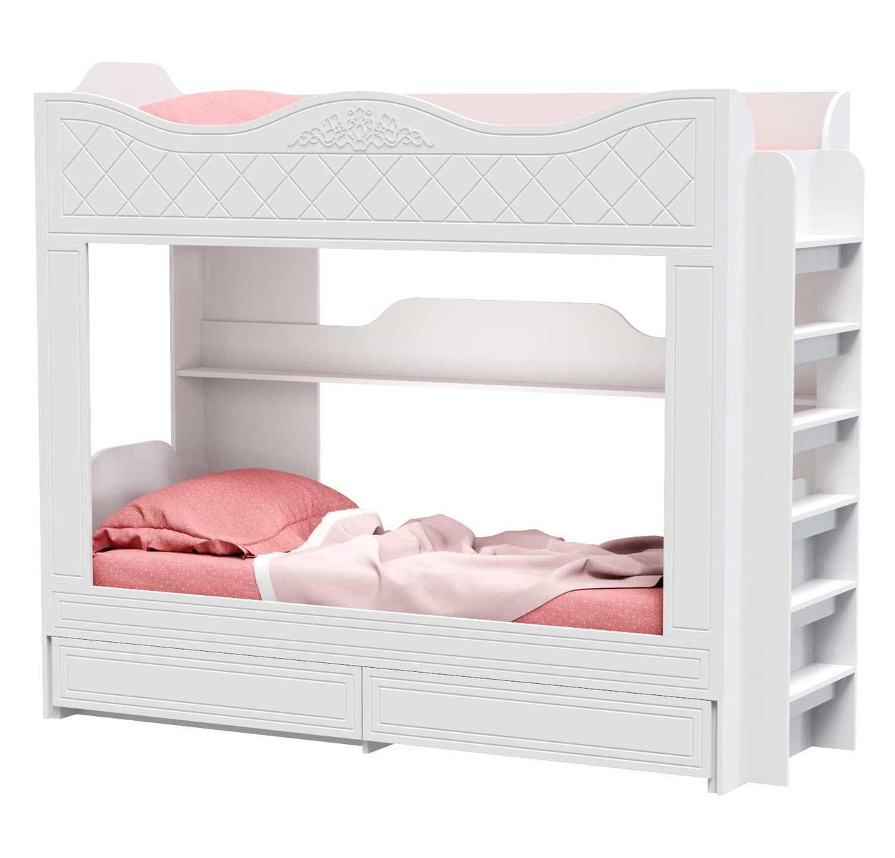 Двоярусне ліжко з шухлядами Amelie Art in Head, двоярусне біле ліжко з бортиками