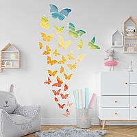 Виниловые наклейки Радужные бабочки набор интерьерных наклеек (вихрь мотыльки радуга декор детской) глянцевая