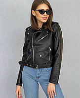 Стильная Женская Куртка косуха Ткань: экокожа Цвет: черный пудра Размер: M(42), L(44), XL(46)