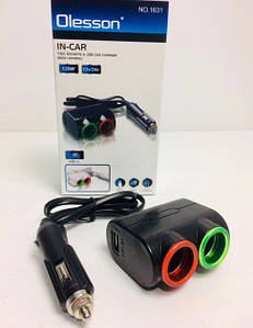 Розгалужувач прикурювача Olesson 1631 2 гнізда 1 USB з підсвіткою