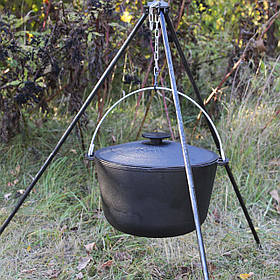 Казан чавунний Похідний 10 л з триногою на розбірних ніжках. Казан для багаття, пікніка. Чавунний казанок