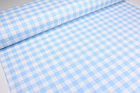 Декоративная однотонная ткань с тефлоном для штор скатертей покрывал Турция Клетка голубой 2 см