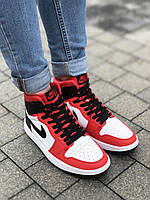 Женские кроссовки Nike Air Jordan1 Retro High OG White Red Black (черно-белые с красным) крутые кроссы PD6923