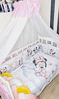 Набор постельного белья в детскую кроватку/ люльку "Микки" - Бортики / Защита в кроватку с косичкой