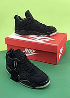 Мужские кроссовки Nike Air Jordan 4 Black (чёрные) низкие кроссы с светоотражающей подошвой PD7298 top