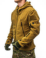 Кофта мужская тактическая с капюшоном двойной флис (цвет койот) Арт1137 теплая уютная удобная на молнии top