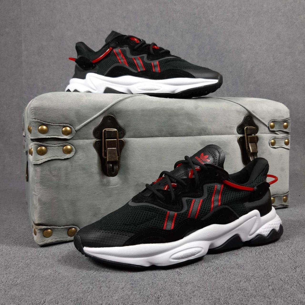 Чоловічі кросівки Adidas Ozweego (чорні з червоним) модні зручні весняні спорт кроси О10343 top, фото 1