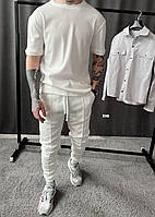 Мужской базовый костюм: футболка+штаны (белый) k149 качественная повседневная спортивная одежда для парней top