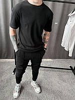 Мужской базовый костюм: футболка+штаны (черный) k147 качественная повседневная спортивная одежда для парней