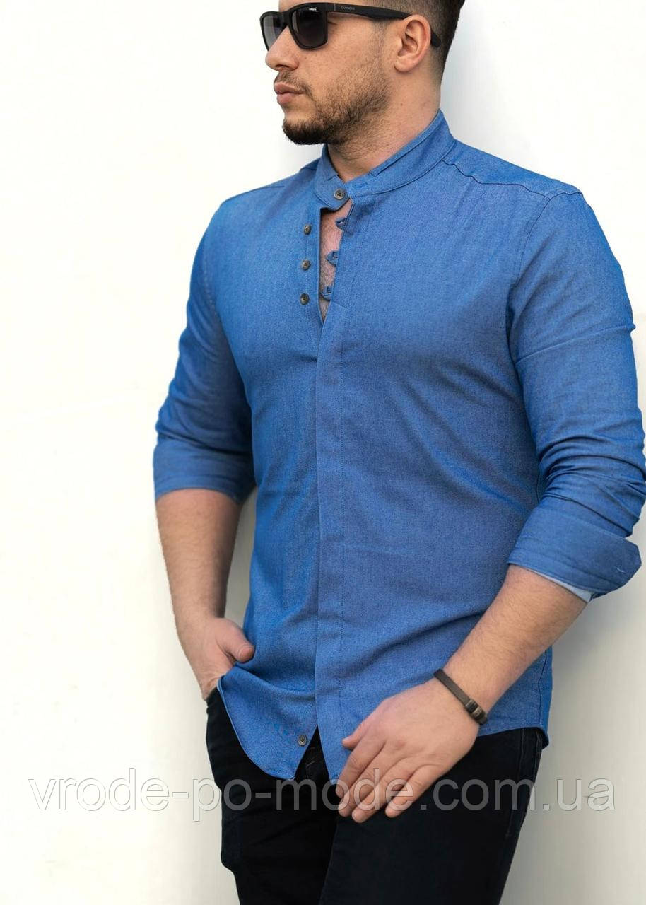 Синя чоловіча сорочка приталена Slim Fit модна з довгим рукавом, з Туреччини, новинка 2025 року