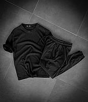 Мужской базовый костюм: футболка+штаны (черный) k91 качественная повседневная спортивная одежда для парней top