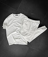 Мужской базовый костюм: футболка+штаны (белый) k90 качественная повседневная спортивная одежда для парней top