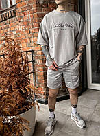 Мужская базовый костюм: футболка+шорты (серый) к119 качественная повседневная спортивная одежда тренд
