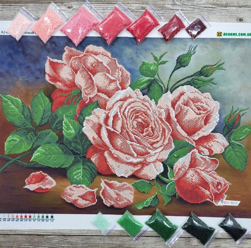 А2-К-1234 Рожевий букет троянд, набір для вишивання бісером картини