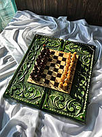 Шахматы, шашки, нарды - игральный набор 3 в 1 из дерева, 55*25*7см, арт.191418