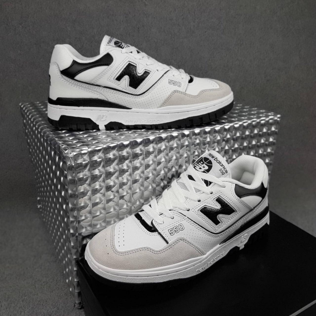 Чоловічі кросівки New Balance 550 (білі з чорним) стильні спортивні повсякденні кроси О10930 top, фото 1
